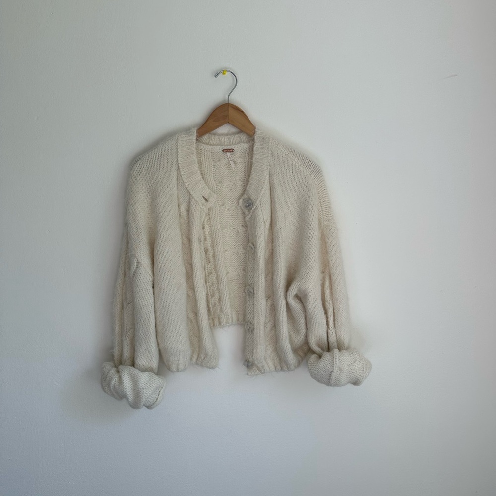 Free People Cream Button-Up Cardigan